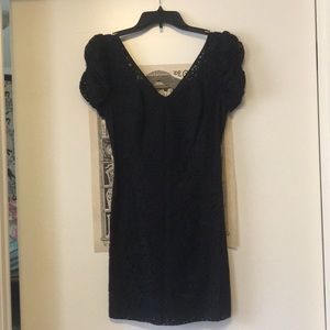 Black, Cotton V-Neck Cocktail Dress